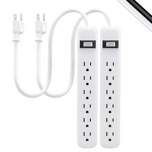 GE 6-Outlet Power Strip,1.5 Ft Extension Cord,Heavy Duty Plug,Grounded,Integrated Circuit Breaker,3-Prong,Wall Mount,ETL Listed,White,14833,(Pack of 12) - size: Standard 12 Pack