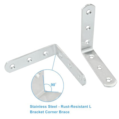 4 Pcs Stainless Steel Corner Brace L Bracket, 3*3*0.8 inch / 80*80*20mm Iron Right Angle Brackets, Metal Joint Right Angle Bracket for Tables, Furniture, Shelves with Screws - size: 3"- 80mm-Silver