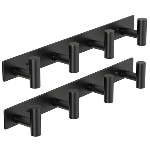 PMMASTO Coat Rack Wall Mounted, 4 "T Shaped Wall Hooks for Hanging, Heavy Duty Stainless Steel Coat Hook Rail for Hat Towel Robes in Bathroom Kitchen Mudroom Entryway (Black, 2PC) - color: Black, size: 4 "T" Hooks, 2PACK