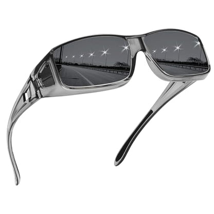 MEETSUN Fit Over Glasses Sunglasses for Men Women,Wrap Around Sunglasses Polarized UV400 Protection - color: A1-clear Gray Frame-gray Lens