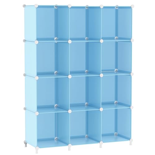 AWTATOS Cube Storage Organizer Protable Closet Organizers and Storage for Kids DIY Stackable 12 Cube Storage Shelves Clothes Organizer for Bedroom, Home, Blue - color: Blue