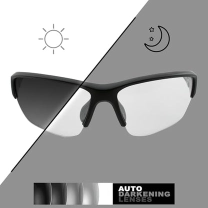Global Vision Hercules 7 Safety Sunglasses Photochromic Auto-Darkening Clear to Smoke Lens ANSI Z87.1 - color: Black