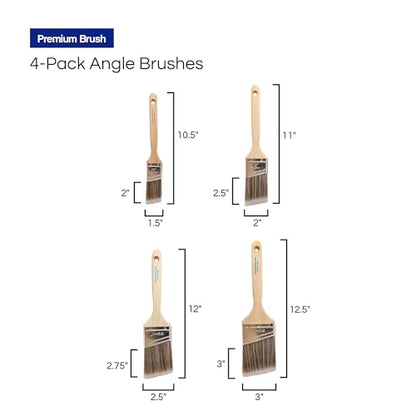 Pro Grade - Paint Brushes - 4 Pack Variety Angle Paint Brushes