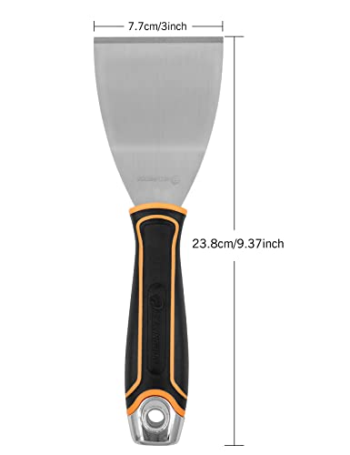 ROLLINGDOG 3 Inch Stainless Steel Paint Scraper - Bent Blade Putty Knife & Chisel Scraper for Wallpaper Removal, Floor Stripping, Carpet Trim – Ergonomic Handle with Hammer Cap - color: 3" Bent Scraper