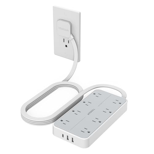 TESSAN Power Strip Surge Protector, 6FT Flat Plug Extension Cord with 8 Outlets 3 USB Charger(1 USB C), 1080 Joules Protection, 1875W 15A, Wall Mountable Charging Station for Home Office Dorm, Gray - color: Gray, size: 6ft-1080j Surge Protector(1875w)