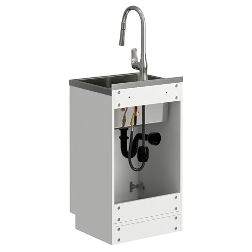 SIMPLIHOME Darwin All-in-One 20 inch Wide Utility Sink and Laundry Cabinet in Pure White Finish, Transitional Stainless Steel Sink Cabinet for Laundry Rooms with High-Arch Chrome Faucet and Storage - size: 20 Inch, style: Stainless Steel Sink