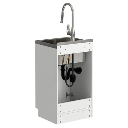 SIMPLIHOME Darwin All-in-One 20 inch Wide Utility Sink and Laundry Cabinet in Pure White Finish, Transitional Stainless Steel Sink Cabinet for Laundry Rooms with High-Arch Chrome Faucet and Storage - size: 20 Inch, style: Stainless Steel Sink