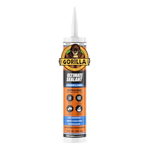 Gorilla Ultimate Sealant Window & Door Caulk, Paintable & Waterproof, 9 oz Cartridge, White