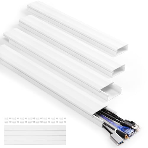 Cord Covers - 63in Paintable TV Cable Hider Kit, X-Large Cord Management System for Walls - color: White, size: W 1.96in X H 1.02in X L 63in