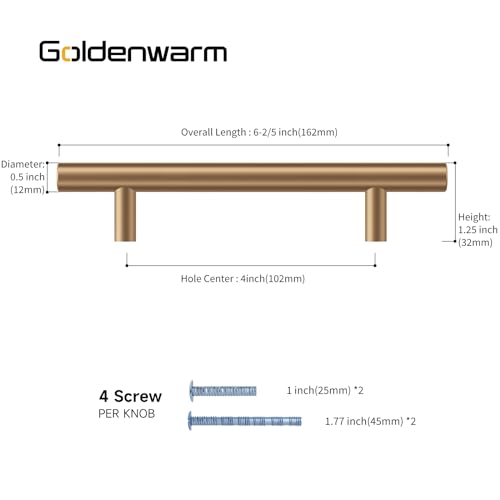 Goldenwarm 5 Pack Champagne Bronze Cabinet Pulls Gold Cabinet Handles 4 inch(102mm) Champagne Drawer Handles Brushed Bronze Drawer Pulls Kitchen Dresser Door Hardware - color: Champagne Bronze, size: 4in Hole Centers