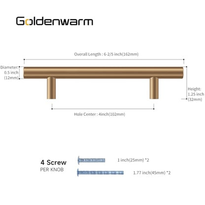 Goldenwarm 5 Pack Champagne Bronze Cabinet Pulls Gold Cabinet Handles 4 inch(102mm) Champagne Drawer Handles Brushed Bronze Drawer Pulls Kitchen Dresser Door Hardware - color: Champagne Bronze, size: 4in Hole Centers