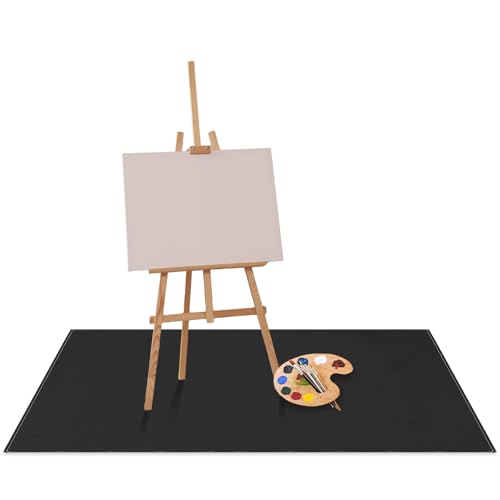 Drydiet 55x70 Inch Extra Large Craft & Painting Floor Mat - Waterproof Non-Slip PVC Art Rug, Floor Protector for Easel Painting Pottery Messy Projects, Washable Roll-up Spill Mat(Black, Plain) - color: Black, size: 55x70 Inch, style: Plain
