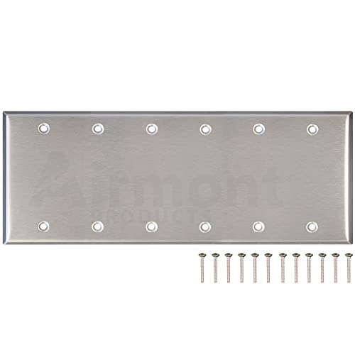 Stainless Steel Blank Wall Plates, 6 Gang Standard Size 4.50'' x 11.75'' Corrosion and Heat Resistant, Silver Metal, Cover Unused Electrical Sockets or Switch Holes - size: 6 Gang