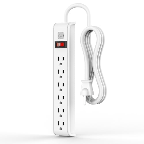 TiFFCOFiO Surge Protector Power Strip, 6 Feet Extension Cord, 600 Joules Surge Protection, Multiple Protection 6 Outlet Strip, 14 AWG Cord, 15A/1875W, ETL Listed - size: 6 FT, style: 1 PACK