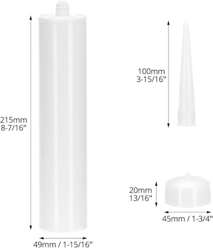 4 Pack Empty Caulking Sealant Tubes - 10 Oz Capacity Each, with 3-in-1 Silicone Scraper, 5 Caps, 2 Nozzle Cleaners, Multifunctional Cutter for Standard Caulking Guns