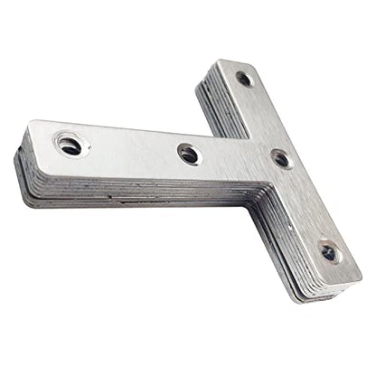 10pcs 80x80mm/3.15"x3.15" Flat T Shape Corner Braces Mending Bracket Plate 304 Stainless Steel for Furniture Repair with 50 Screws