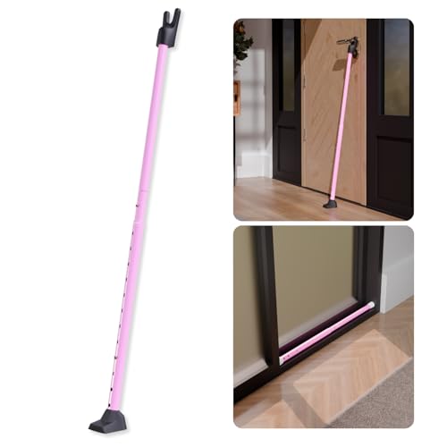 SECURITYMAN 3-in-1 Door Security Bar, Security Door Stoppers & Door Barricade – Heavy Duty Adjustable Iron Security Lock Bar for Home Defense, Apartment & Travel Safety (1 Pack - Pink) - color: Pink, size: 1 Pack