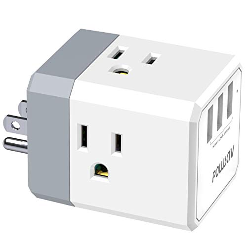3-Outlet USB Wall Charger and Extender with 3-Way Splitter, ETL Listed - for Home, Office, Cruise Ship - size: 3U/White