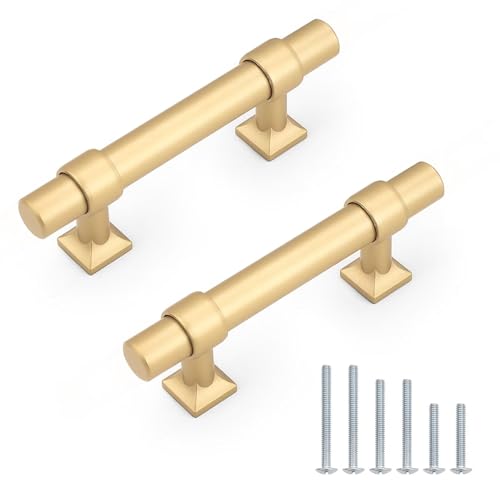 5Pack Hole Centers 2.5inch(64mm) Gold Champagne Cabinet Handles T Shaped Kitchen Cabinet Pulls Hardware Pull Handle for Cabinets Dressers 4inch Total Length - color: Champagne Gold, size: Hole Centers: 2.5inch