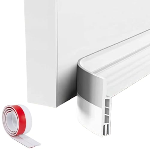 Premium Adjustable Door Draft Stopper - Under Door Sweep Weather Stripping with Strong Adhesive, Soundproof & Energy-Saving Seal for Exterior/Interior Doors, Cold Air & Noise Blocker - size: white