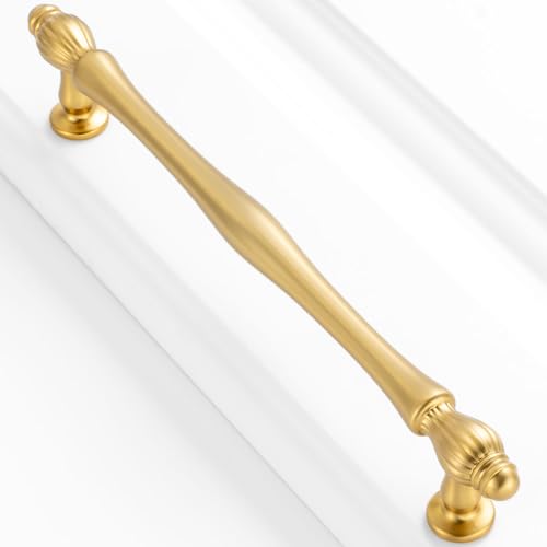 10 Pack 6-1/4 Inch Brushed Gold Cabinet Pulls Gold Cabinet Handles Gold Hardware for Kitchen Cabinets 2510 Drawer Dresser Cupboard Bedroom Bathroom - color: Brushed Gold, size: 6-1/4 In Hole Distance