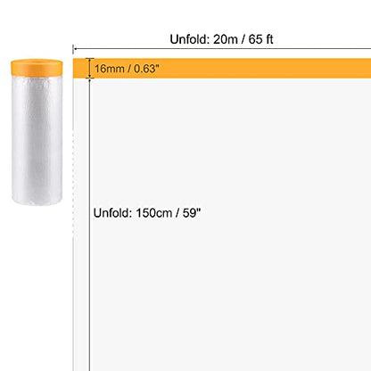 uxcell Pre-Taped Masking Film, 59 in x 65 Ft, Plastic Drop Cloth with Medium-Tack Painters Tape for Painting Protection - size: 59 in x 65 Ft