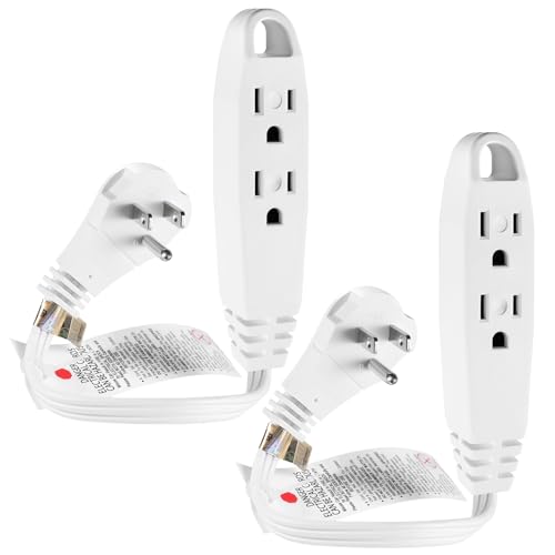 1 Feet 3 Outlet Power Strip Short Extension Cord Low-Profile Flat Plug Adapter - UL Listed SPT-3 16AWG Power Cable Wire 3 Prong Grounded Multi Outlet White (2 Pack) - size: 1ft, style: 2 Pack