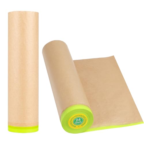 MyLifeUNIT Masking Paper, Automotive Masking Paper Roll with Tape for Painting Protection Covering (2 Rolls, 24 inch x 50 feet) - size: 24 inch x 50 feet