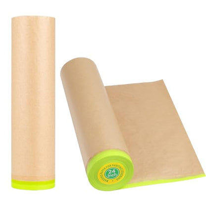 MyLifeUNIT Masking Paper, Automotive Masking Paper Roll with Tape for Painting Protection Covering (2 Rolls, 24 inch x 50 feet) - size: 24 inch x 50 feet