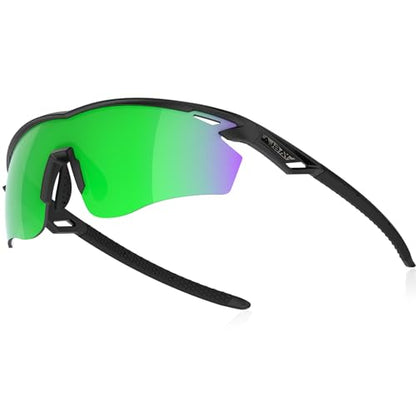 Polarized Sports Sunglasses for Men Women,Wrap Around Sun Glasses for Running Cycling Baseball Fishing Golf Hiking - color: Black Green