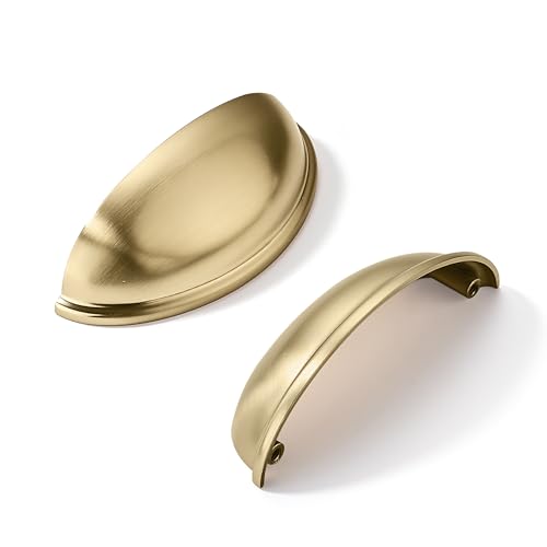 khtumeware 2 Pack 3-1/2" Drawer Pulls Brushed Brass Cabinet Cup Pulls Kitchen Hardware Cabinet Handles Drawer Handles Knobs 3.5 inch Hole Center - color: Brushed Brass, size: 3-1/2"(89mm) Hole Center, style: 2-pack