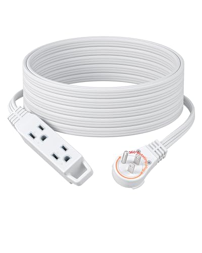 DEWENWILS 25FT Flat Plug Extension Cord, 3 Prong Ultra Thin Power Strip, 360° Rotating Plug, 13A/125V/1625W, 16 Awg Grounded Flat Power Cable for Indoor Narrow Space, SPT-3, ETL Listed, White - color: White, size: 25FT, style: 1 Pack