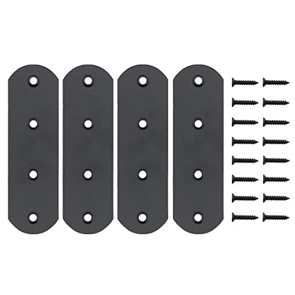 4 Pack Flat Mending Plate for Wood, ULIFESTAR Black Iron Flat Straight Brace Brackets Metal Repair Fixing Wood Brace Joining Plates Connector for Repairing Wooden Furniture with Mounting Screws - size: 4.9 X 1.5 X 0.12 Inches
