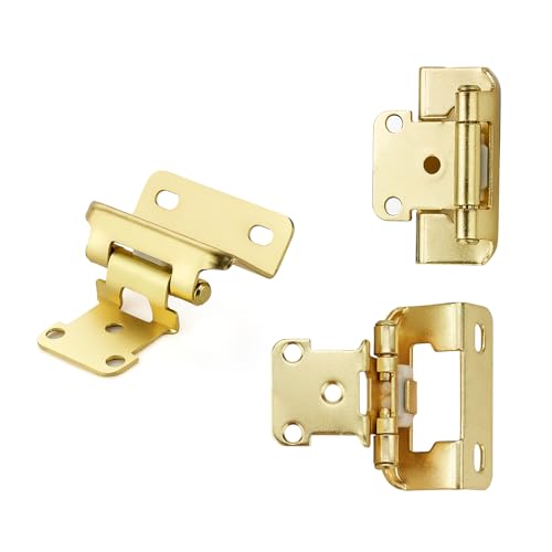 4 Pack (2 Pairs) 1/2" Overlay Cabinet Hinges, Gold Self-Closing Semi-Concealed Partial Wrap Face Frame Hinges for Cabinet Doors - color: Gold