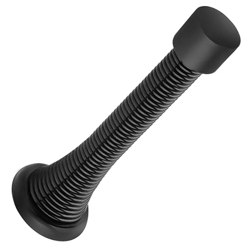 Spring Door Stopper –1 Matt Blk -Pack Wall Door Stopper – Easy Installation Doorstop with Rubber Bumper Tip – Heavy Duty Materials and No-Damage Design - color: Matt Blk