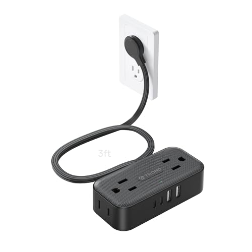 TROND Flat Plug Power Strip 3FT, Small Flat Extension Cord with Multiple Outlets, 4 AC and 4 USB Ports (2 USB C), Wall Mount 900J Surge Protector for Home Office Travel Dorm Room Essentials, Black - color: Black, size: 3FT, style: NO Outlet Cover