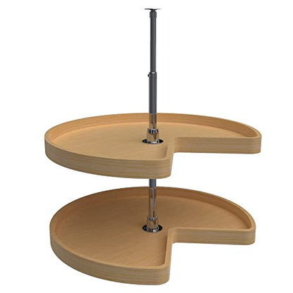 Rev-A-Shelf Dual Shelves Kidney-Shape 28" Lazy Susan Organizer for Lower Corner & Base Kitchen Cabinets, Turntable Home Storage, Wooden, 4WLS472-28-52 - size: 28 In.