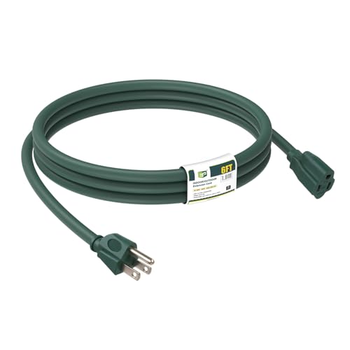 EP 6FT Green Outdoor Extension Cord, 16/3 SJTW Heavy Duty Waterproof, 3 Prong Grounded Plug, 13A 1625W 16AWG, Cold-Resistant Flexible Power Cable for Garden, Home, Christmas Lights. - color: Green, size: 6ft-1PK