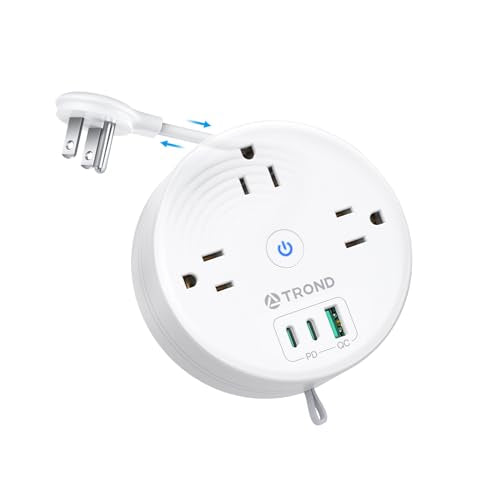 TROND 20W USB C Travel Power Strip - Retractable Extension Cord 5ft Ultra Thin Flat Plug, Power Strip with 3 AC Outlets and USB C Fast Charging, Cruise Ship Essentials, for Home Hotel Dorm Room, White - color: White, size: 5ft Fully Retractable Cord, styl