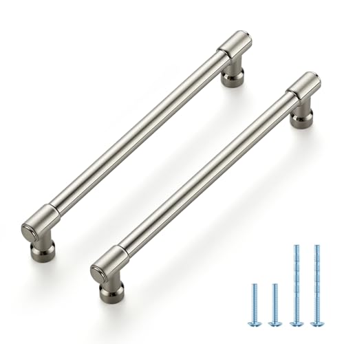JOY DECOR 2 Pack 6-1/4 Inch Brushed Nickel Cabinet Handles Modern Dresser Drawer Pulls Kitchen Cabinet Hardware for Cupboard Door Handles - color: Brushed Nickel, size: 6-1/4 In Hole Center