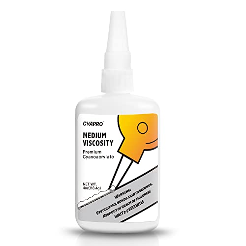 Professional Grade CA Super Glue by CYAPRO, High Performance Adhesive 4 oz, Medium Viscosity Cyanoacrylate Adhesive for Plastic, Ceramic, Wood, Metal, Glass, Rubber & DIY Crafts, Clear, 4 ounce - size: 4 Ounce
