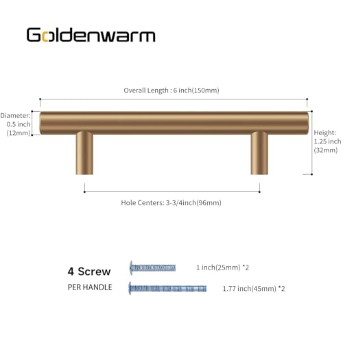 Goldenwarm 5 Pack Champagne Bronze Cabinet Pulls Gold Cabinet Handles 3-3/4 inch(96mm) Champagne Drawer Handles Brushed Bronze Drawer Pulls Kitchen Dresser Door Hardware - color: Champagne Bronze, size: 3-3/4in Hole Centers