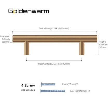 Goldenwarm 5 Pack Champagne Bronze Cabinet Pulls Gold Cabinet Handles 3-3/4 inch(96mm) Champagne Drawer Handles Brushed Bronze Drawer Pulls Kitchen Dresser Door Hardware - color: Champagne Bronze, size: 3-3/4in Hole Centers