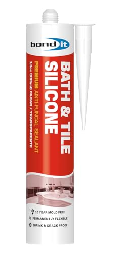 Bond It Bath & Tile Silicone, Premium Long Term Acetoxy Sealant, Waterproof Flexible Sanitary Silicone - Bathrooms, Kitchens, Showers, Tubs, Sinks, Countertops, Backsplashes, 10 oz, Clear - color: Clear