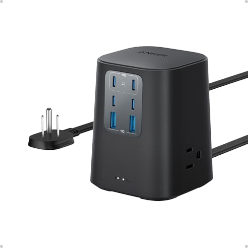 Anker Desktop Charger, 9-in-1 Power Strip with 300J Surge Protector, 5ft Flat Plug Extension Cord with Multiple Devices, 100W USB C Charger with 3 AC, 2 USB A, 4 USB C, Home Office, Desk Accessories - color: Black