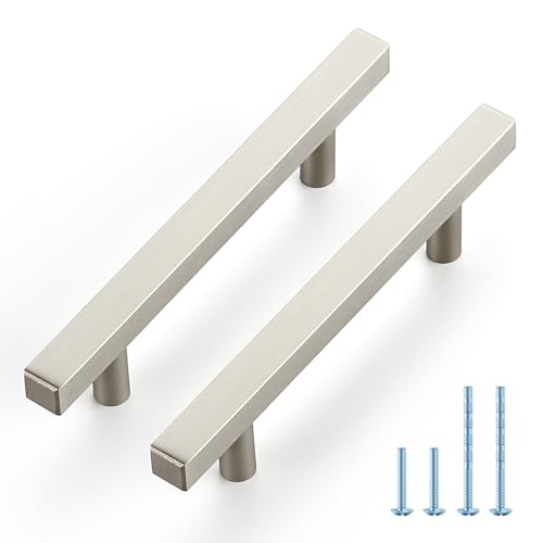 JOY DECOR 10 Pack 3-3/4 Inch Brushed Nickel Square Cabinet Handles Stainless Steel Cabinet Hardware Pulls for Kitchen and Drawers with 6 Inch Overall Length - color: Brushed Nickel, size: 3-3/4 Inch Hole Center