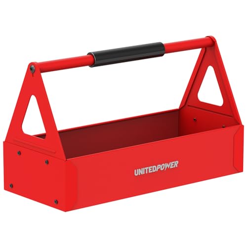 UNITEDPOWER Handy Tool Box, Portable Metal Tote Tray with comfortable grip handle, Tool Organization for Household, Warehouse, Repair Shop, Red - color: Red without Drawer