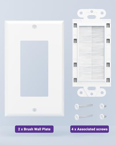 VCE Brush Wall Plate 10-Pack, Cable Pass Through Insert for Wires, Single Gang Cable Access Strap, Wall Socket for HDTV, HDMI, Home Theater Systems, White - color: White