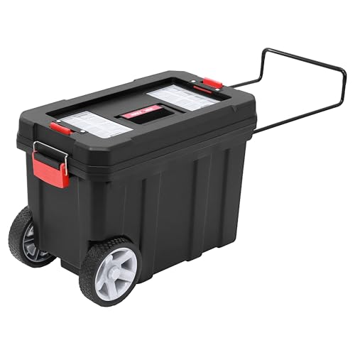 MAXPOWER Rolling Tool Box with Wheel, 8 Gallon Storage Capacity Deep Tool Box, Lockable Latches, Removable Tray, Black Toolbox - style: 8-gallon Rolling tool box