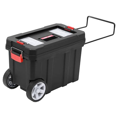 MAXPOWER Rolling Tool Box with Wheel, 8 Gallon Storage Capacity Deep Tool Box, Lockable Latches, Removable Tray, Black Toolbox - style: 8-gallon Rolling tool box